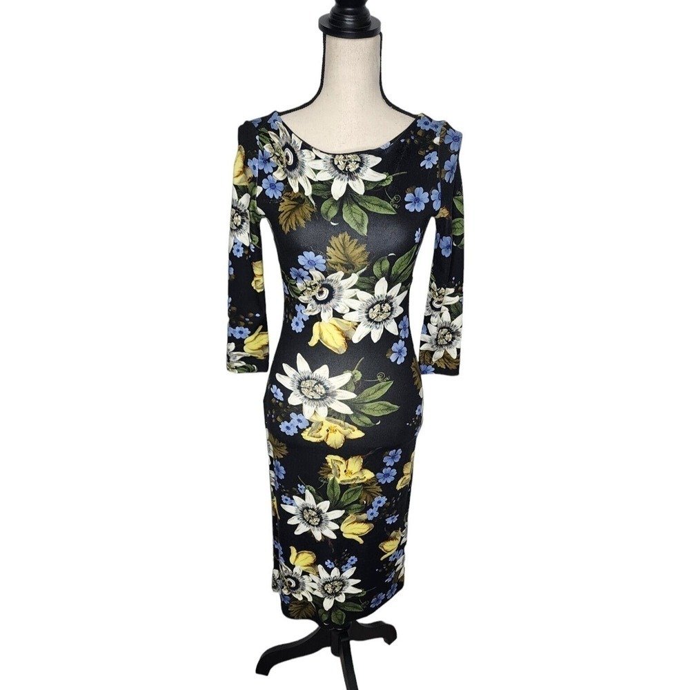 ERDEM Blue Reese Floral Print Stretchy Jersey Slimming Mini Dress Size 2